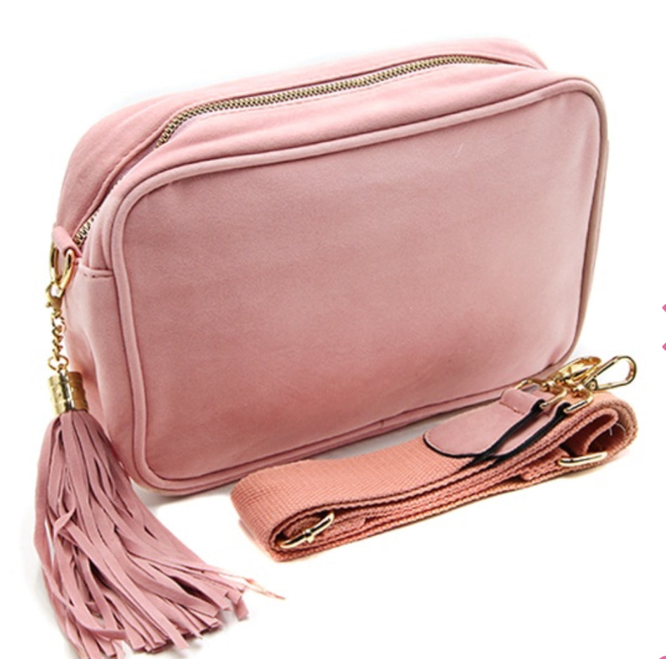 Suede Camera Crossbody Bag pink