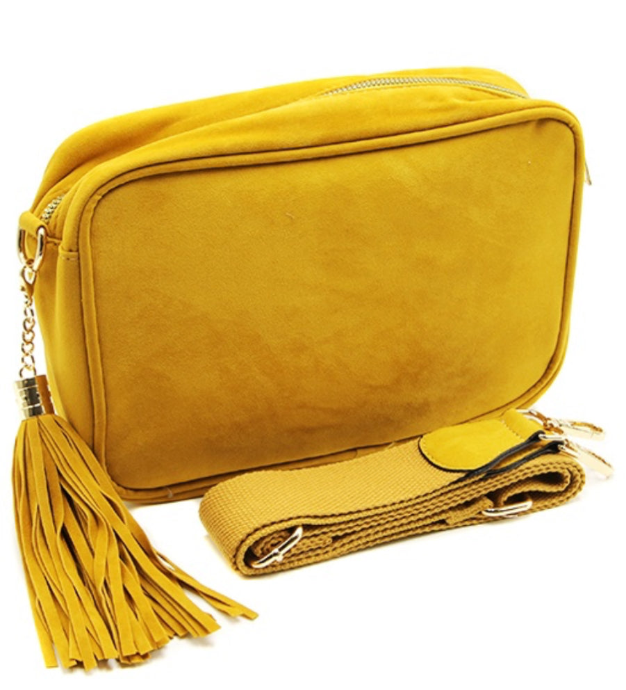 Suede Camera Crossbody Bag mustard