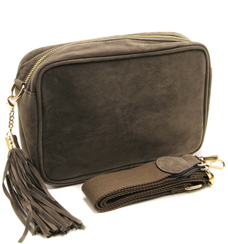 Suede Camera Crossbody Bag dark gray