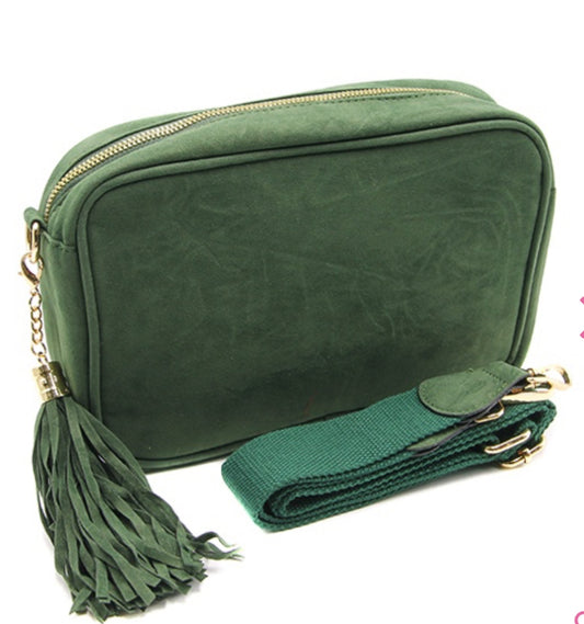 Suede Camera Crossbody Bag green