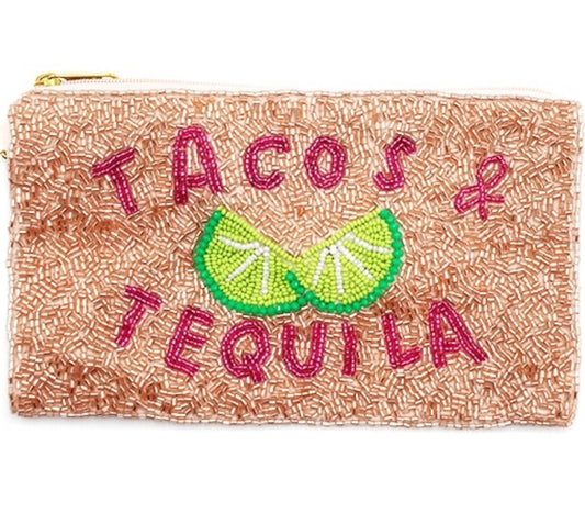 Seed bead Clutch Viola Tacos And Tequila pink