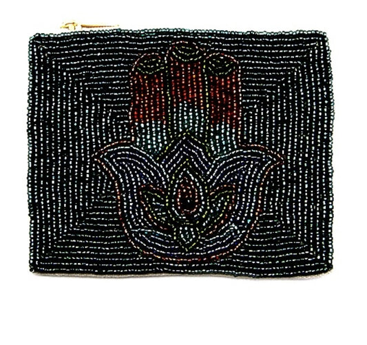 Hamsa Hand Black Multi-Colored seed bead