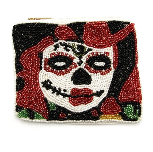 Sugar Skull Black Red seed bead