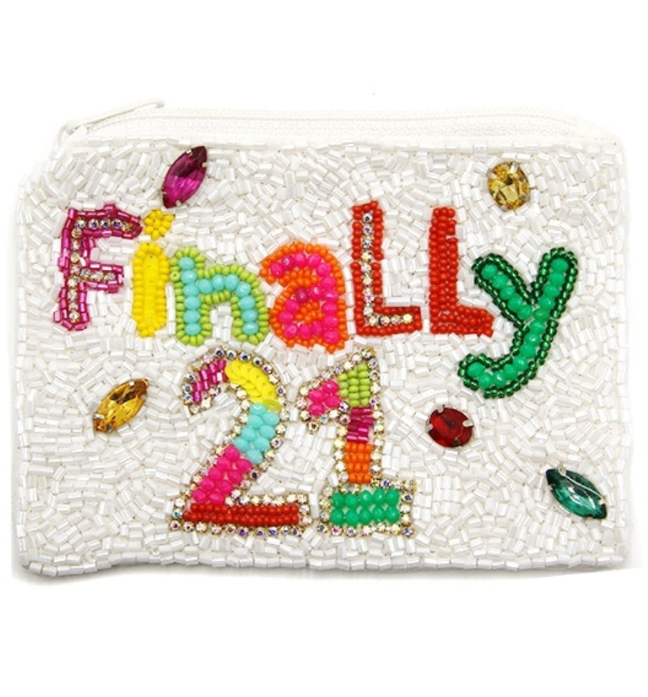 Finally 21 white seed bead coin purse